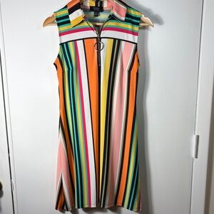 MSK Petite Multicolor Stripe Sleeveless Zip Front Dress PS